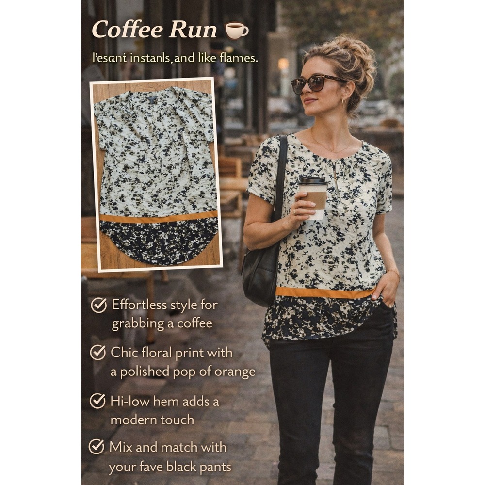 COFFEE‎ RUN CHIC POLUSHED Simply Vera Vera Wang Blouse Floral Print Size Smal